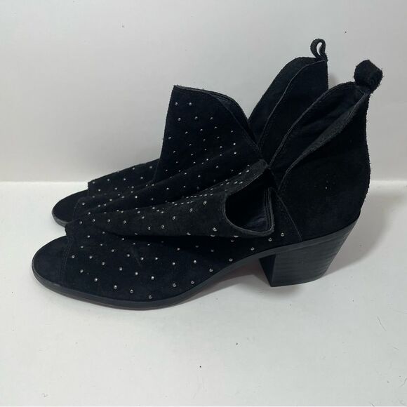 Lucky Brand Black Leather Peep Toe Ankle Booties - Picture 3 of 8